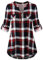 Odosalii Damen V-Ausschnitt Kariert Bluse 3/4 à„rmel Kurzarm Reißverschluss Tunika Longshirt Hemd Tops T-Shirt, A_rot Kariert, L