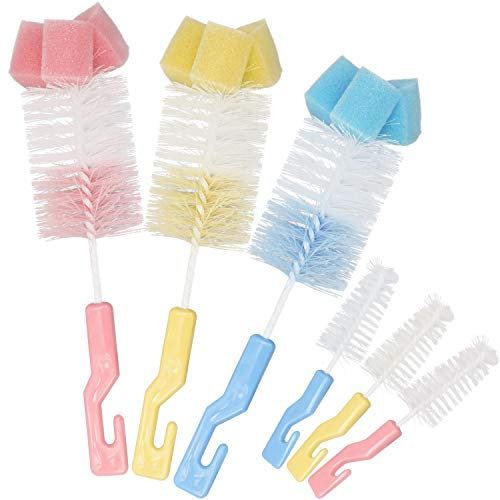 com-four® 6X Flaschenbürste zum Reinigen - Reinigungsbürsten mit Schwamm - Kleine Handbürste zum Säubern von Baby-Flaschen und Deckeln [Auswahl variiert] (06-teilig - Bunt)