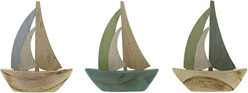 Dekoleidenschaft 3 Mini Segelboote aus Holz, 10x12 cm, Maritime Deko, Segelschiffe, Dekoboote, Figuren-Set, Holzboote, Dekofigur, Holzschiffchen, Badezimmer Deko Schiffe