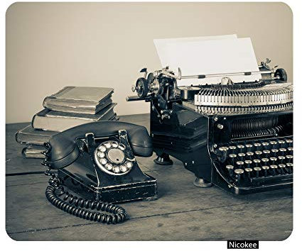 Nicokee Gaming-Mauspad, Vintage-Telefon, alte Schreibmaschinen, Bücher auf Tisch, Desättigtes Foto, rutschfestes Gummi-Mauspad für Computer, Laptop, Büro, personalisiertes Mauspad, 24.9 x 20.9 cm
