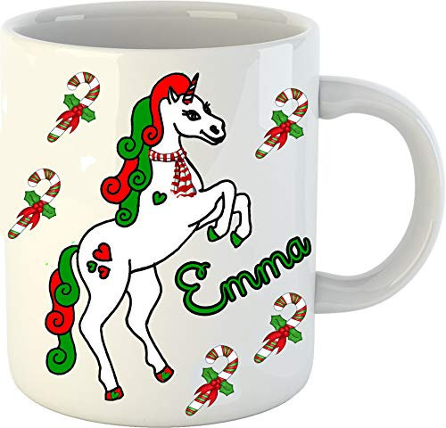 Tiger Moon The Tiger Moon Trading Company Ltd Personalised Unicorn Mug (Christmas) - Customisable - Ceramic - 300ml - Dishwasher and Microwave Safe