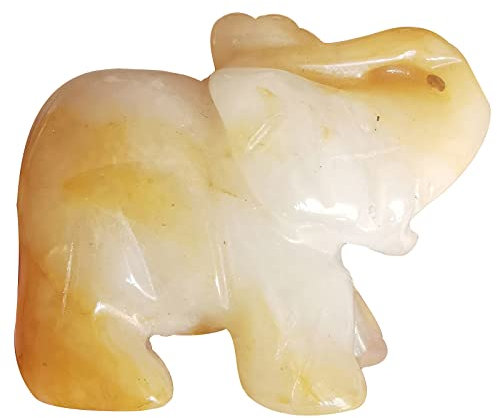 Lovionus89 40mm Handgeschnitzt Kristall Elefant Figuren, Glücklich Tasche Steintierstatue Skulptur Haus Dekoration, Gelbe Jade