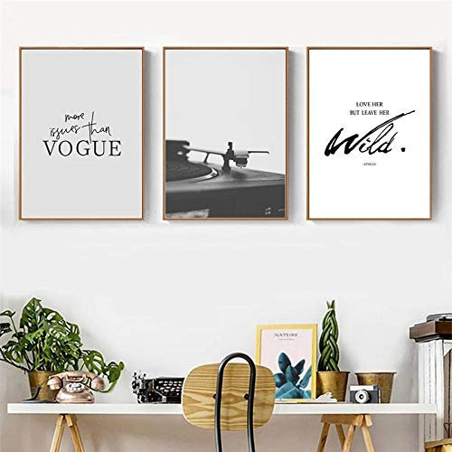 Nordic Vintage Vogue Zitate Wandkunst Poster Schwarz Retro Phonograph Leinwanddruck Malerei Minimalistische Bilder Für Wohnkultur Ungerahmt-50X70cmX3