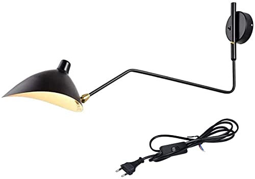 VOMI Industrie Wandlampe, Verstellbare Wandleuchte aus Metall in Schwarz, Schwenkarm Langer Arm Wandbeleuchtung, 1-flammig, 1 x E27-Fassung, max. 60 Watt, Wandspot im Retro/Vintage-Design
