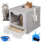 PINVNBY Große, faltbare Katzentoilette mit Schublade, geschlossen, Katzentöpfchen mit Deckel, Eingangstoilette, Anti-Spritzen-Katzenzubehör mit Kunststoffschaufel, kein Geruch, Kätzchen-WC (grau)