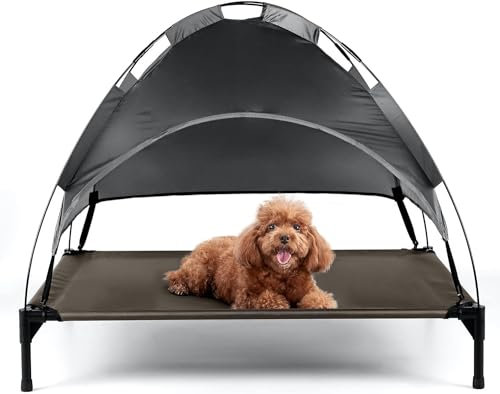 Petlicity Extra-Large Elevated Dog Bed with Canopy – Raised Cooling Pet Cot with Shade – Waterproof, Washable & Breathable Oxford Fabric – Ideal for Outdoor, Garden, Camping, Travel, Home Use