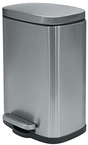 Spirella - Poubelle de Salle de Bain à Pédale en Inox AKIRA - Fermeture Douce, Revêtement Anti Trace de Doigts - 19,3 x 28 x 37,9 cm - 12L - Inox Brossé