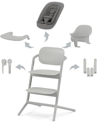 CYBEX Gold LEMO Hochstuhl 4in1-Set, Mitwachsend, 0 - 99 Jahre, Ab Geburt, Inkl. Bouncer Nest, Baby-Set, Snack Tray, Neugeboreneneinlage und Adapter-Set, Buchenholz/Aluminium/Kunststoff, Suede Grey