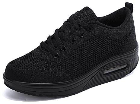 Sisttke Turnschuhe Damen Outdoor Leicht Atmungsaktive Plateau Straßenlaufschuhe Freizeitschuhe Sportschuhe Mesh Laufschuhe Sneaker,Vollschwarz-911,39 EU
