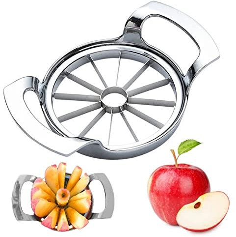 OM General Extra Large Heavy Duty Stainless Steel Apple Slicers Cutter Divider 12 Blades Food Grade 304, Silver