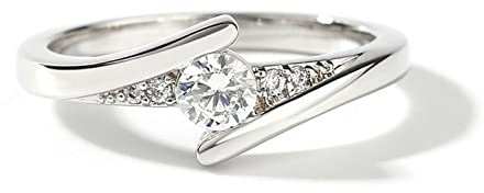 Jeulia Sterling Silber Rundschliff Paareringe für Herren Frauen Eheringe Bypass Design 0.28 ct Damen Trauringe Zirkonia Diamant Band Mädchen Anniversary Promise Gravur Schmuck (Damen, 54(17.3))