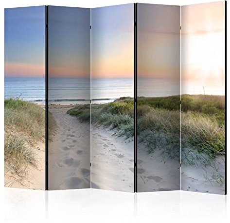 murando Raumteiler Foto Paravent Landschaft 225x172 cm beidseitig auf Vlies-Leinwand Bedruckt Trennwand Spanische Wand Sichtschutz Raumtrenner Design Meer Strand Sand Weg c-A-0043-z-c