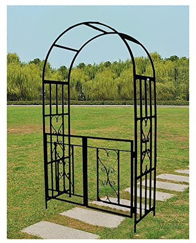 Vetris Torbogen für Kletterpflanzen Rosenbogen Mit Tor/Tür, Gartenbogen Metall Rose Rankbogen Rosengestell Rankenbogen Rankgitter Rosenhilfe Wetterbeständig, Schwarz 114x210x52cm, Multi-colored