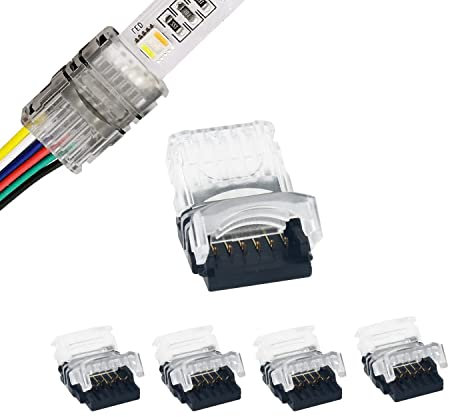YUTOKEER LED-Stecker für LED-Streifen, wasserdicht, 6-polig, 12 mm, RGBCCT RGBWW-5050, Streifen-zu-Draht, schnelle Verbindung ohne Abisolieren, 5 Stück
