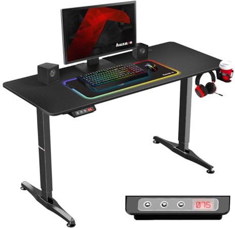 huzaro Hero 8.5 | Stehschreibtisch mit Memory Funktion, Ergonomic, Schreibtisch, Höhenverstellbarer Tisch, Elektrisch, PC Tisch | Sitz- & Stehpult 140 x 60 cm | Aluminium Carbon Tischplatte | Schwarz