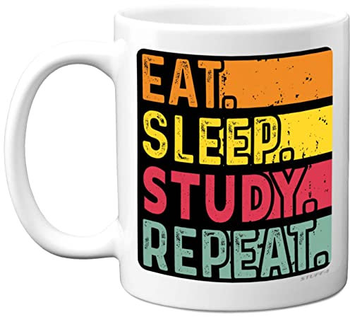 Birthday Mug Gifts for Men Women Him Her - Eat, Sleep, Study, Repeat - Funny Happy Birthday Present Gift for Student Learning Lovers, 11oz Ceramic Dishwasher Safe Premium Mugs