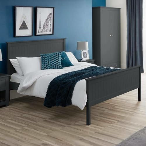 Julian Bowen Maine Bed, Single, Dark Grey - W102 x D200cm | New England Bed Frame, 90cm/3ft, Ideal for Kids & Guest Rooms, No Box Spring Needed, Traditional High Headboard, Clean Design