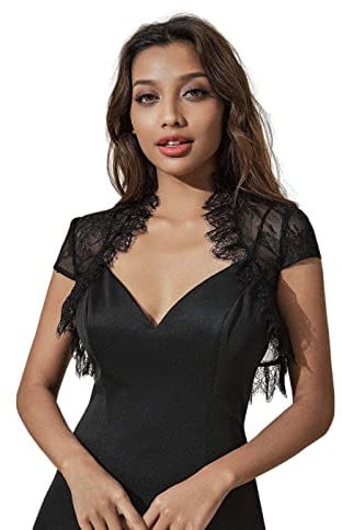 Unicra Abend-Bolero-Jacke aus Spitze, kurze Ärmel, Spitzen-Topper, weiß, Brautkleid, Cape für Damen und Brautjungfer