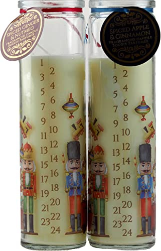 SiL Interiors Christmas Nutcracker Advent Candles Scented In Glass Jars 20cm - Set of 2