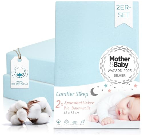 Moseskorb – Spannbettlaken 65x95 cm Babybay Spannbettlaken 100% Komplett Natürlicher Bio-Baumwolle Blau Farbe 2er-Set Ultraweich Und Bequem Für Ihr Baby