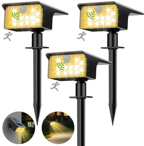 nipify 3 Pezzi Faretti Solari a LED da Esterno con Sensore di Movimento, 62LED 3 Modes Lampade Solare da Giardino Potenti, IP65 Impermeabile Luci Lampioni Solari per Cortile, Vialetto, Bianco Caldo