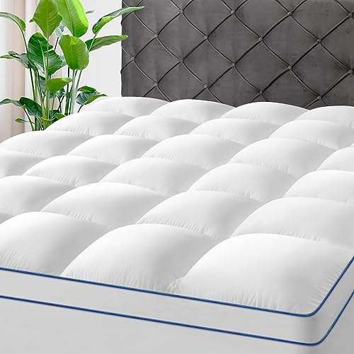 KAYFIA Queen-Matratzenauflage, extra dicker Matratzenbezug für tiefen Schlaf, 3D + 7D Schnee-Daunen, alternative Füllung, überfüllte Plüschkissen-Top-Matratze mit 20,3 - 58,9 cm tiefer Tasche, Weiß