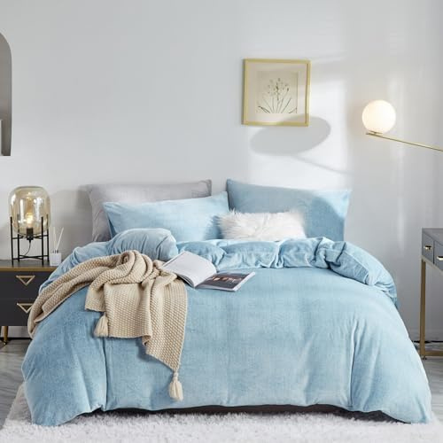 Luowei Plüsch Bettwäsche 135x200 cm Winter Warm Bettwäsche Set Hellblau Mikrofaser Flanell Bettbezug Weich Flauschig Fleece Touch Plüsch mit Reißverschluss und 1 Kissenbezug 80x80cm