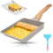 RANJIMA Tamagoyaki - Sartén Omlette Rectangular Japonesa con Mango de Madera Aislante, Aluminio Sartén para Tortillas Antiadherente para Inducción y Cocina de Gas, 19 x 16 cm, Blanco