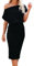 Dressmine Women's Evening Dress Off The Shoulder Short Sleeve Bodycon Elegant Cocktail Dresses Black X-Large
