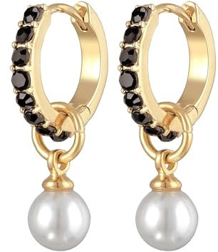 Creolen Ohrringe Damen mit Anhänger aus Glasperlen Ohrhänger aus Messing Goldfarben mit Kristallen für Frauen, Mädchen, Mama, Höhe 22mm, Breite 6mm