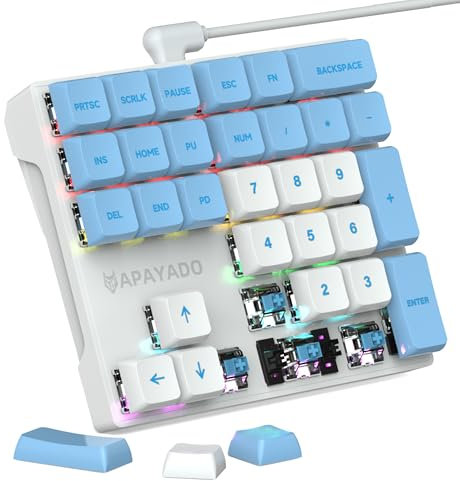 Sikai Mechanical Numberic Keypad, RGB Digital Mechanical Keyboard 33 Keys Mini Numpad Portable Keypad with USB for Laptop, Notebook, MAC, Tabulation/Accounting Keypad (Blue Switch-White)