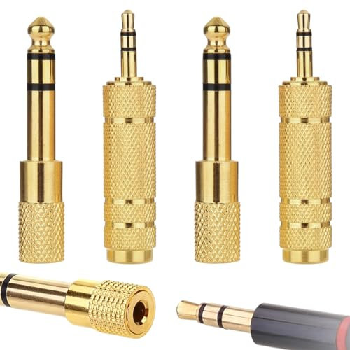 KkvoGmle Headphone Adapter Jack, Headphone Jack Converter, Audio Plug Adapter 2Pcs 6.5 mm (1/4 Inch) Male to 3.5 mm (1/8 Inch) Female and 2Pcs 3.5 mm (1/8 Inch) Male to 6.5 mm (1/4 Inch) Female