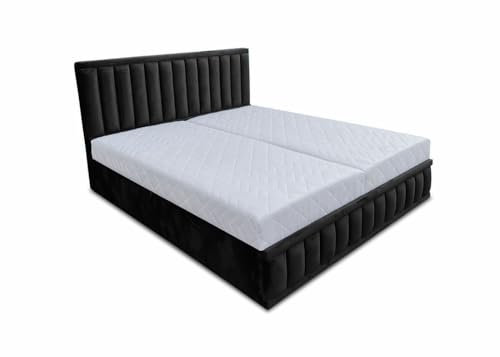 Ares Meble Grand Polsterbett 160x200 cm -Bettgestell mit Bettkopfteil - Samt Bett mit Schubladen - Schlafzimmer Bett - Doppelbett - Rückenlehne Bett - Bett mit Bettkasten - Schwarz
