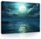 WallArena - Leinwand Bilder - Meer Mond Himmel blau Landschaft - 120x80 cm Leinwandbilder - Bild auf leinwand - Wandbild XXL groß Wandbilder für Wohnzimmer Schlafzimmer Wohnzimmerbilder Modern