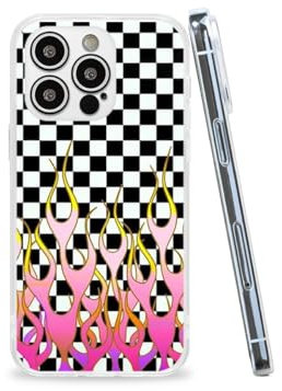 VICLASBISKIY Handyhülle Kompatibel mit iPhone 11 Hülle Shock Checkered Lila und Pink Flame Transparent Hülle