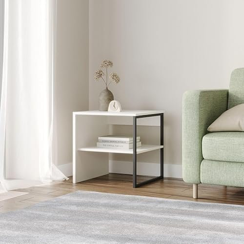 URBNLIVING 40cm Wood & Steel Sofa Side Table Bedside Living Room Unit with Open Storage Shelf