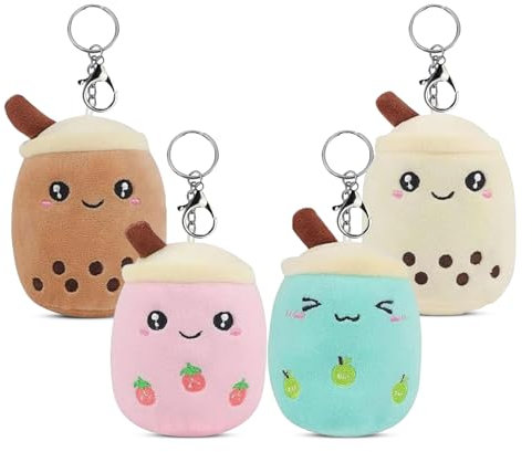 LETTERASHQP Lot de 4 porte-clés en peluche Bubble Tea - Petit jouet en peluche - Tea à bulles - Pour enfants - Cadeau d'anniversaire, a, 10