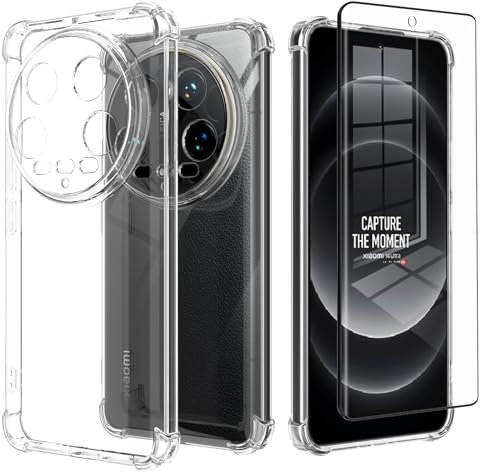 Anlxhj Compatible with Xiaomi 14 Ultra Case and Tempered Glass Screen Protector [1 pack] Soft Bumper Anti-Scratch Silicone Phone Case Cover Transparent