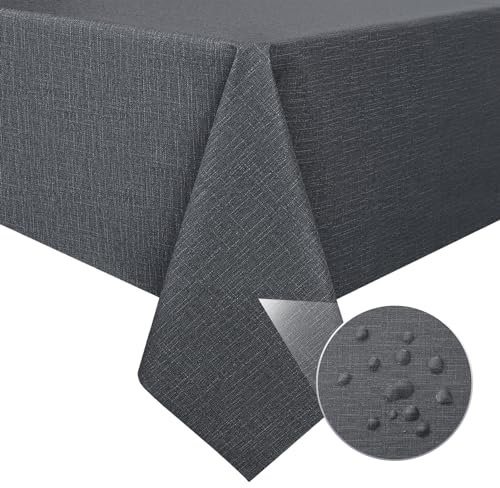 mosayt Tischdecke Outdoor Wetterfest 100x100 cm Wachstuchtischdecke Abwaschbar Tischdecken PVC 100% Wasserdicht Leinenoptik Tischtuch Grau für Garten, Hochzeit,Restaurant,Cafe,Draußen,Balkon,Terrasse