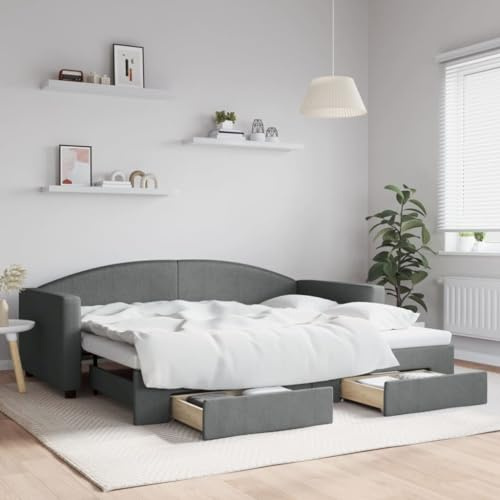 CKioict Modern Doppelbett Einzelbett Jugendbett Tagesbett Ausziehbar mit Schubladen Dunkelgrau 90x200 cm StoffGeeignet für Gästezimmer, B&Bs, Schlafzimmer