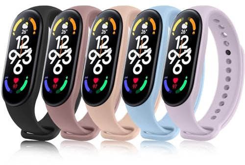 Vancle 5 Piezas Correa para Xiaomi Mi Band 7 Mujer Hombre, Correas de Silicona Suave, Pulseras de Repuesto Deportiva Impermeable para Xiaomi Mi Smart Band 7