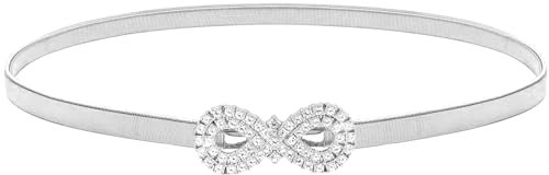 LIMHOO Damen Skinny Schmaler Metall Taille Gürtel Elastische Dünne Taille Gürtel Für Kleid Stretch Kette Gürtel (HY19416 Silber Groß)