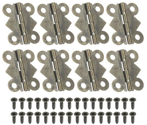 PATIKIL Small Jewelry Box Hinges 7/8 Inch, 8 Pack 180-degree Mini Butterfly Hinges Jewelry Box Hardware with 32 Screws for Cabinet Wooden Box Drawer Craft, Brown