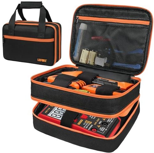 Carrying Case Compatible for Klein Tools ET310 AC Circuit Breaker Finder & RT250 GFCI Outlet Tester & Electrical Test Kit, Circuit Tester Organizer Storage Suitable for, black and orange, Tool case