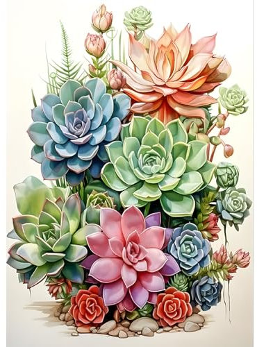 DAERLE Diamond Painting Aquarell Sukkulenten, Diamant Painting Bilder Kaktus, DIY Diamant Vollbild, Malen Nach Zahlen Erwachsene, 5D Diamant Painting für Wand Dekoration 30x40cm