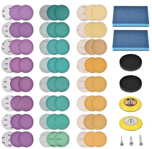 81PCS 3 Inch Sanding Discs Hook and Loop Backing Pad, Sandpaper Angle Grinder Drill Sanding Attachment, Sander for Drill 80 to 800 Grits Sandpaper for Wood Metal Car, Drywall, Polishing, Grinding