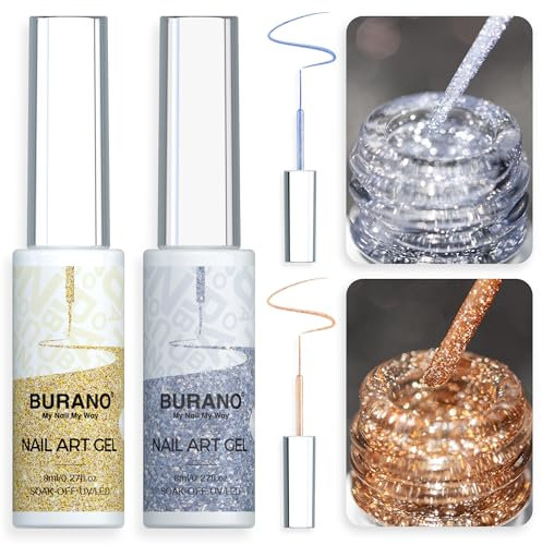 BURANO UV Nagellack, Silber Gold Farben UV Lack Gel Nägel Nageldesign 2 Flasche 8ml Gel Liner Nail Art, Nagellack Nail Polish French Gelnägel Farben (Neon)