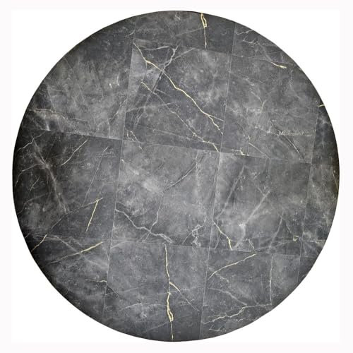 Tadi & Imperio1979 Alfombra Redonda Vinilo Antracita Dibujo marmol veteado para Cocina, Alfombra Vinilo para salón, Alfombra Oficina antidelizante con Detalles Dorado. Redonda 100 cm
