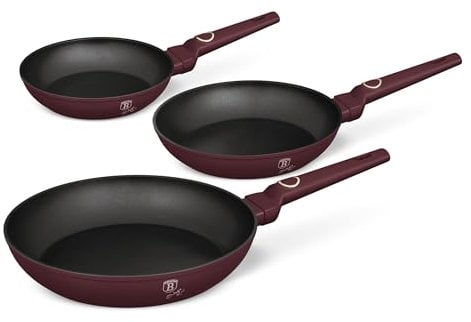 Berlinger Haus Bratpfannen Set 3 Stück (20-24-28cm) matt bordeaux/Induktion/Aluminium mit Antihaftbeschichtung/Leonardo Collection