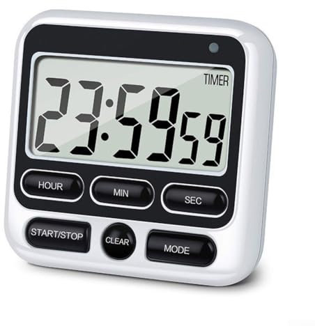 Minuteur numérique de cuisine, horloge magnétique 24 heures, chronomètre, compte à rebours avec grand écran LCD et grands chiffres